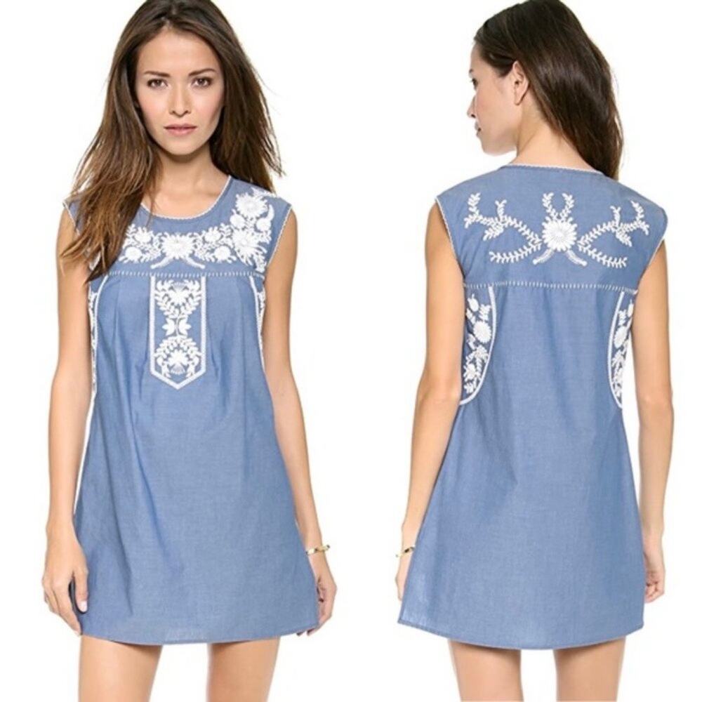 Tory Burch Calita Embroidered Dress Chambray Tunic Size Small‎ Vacation Summer